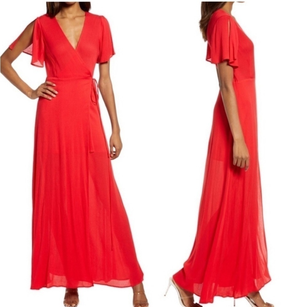 NWT Lulus Much Obliged Wrap Maxi Dress Red Small